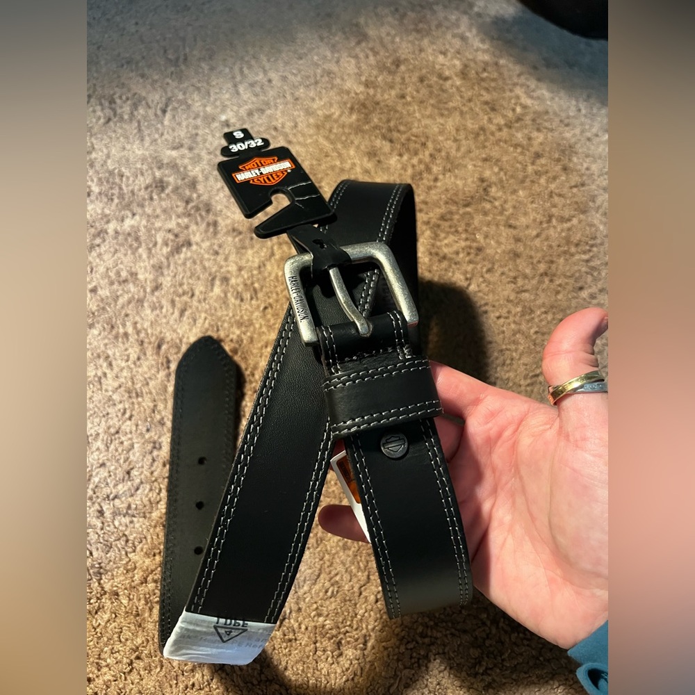 Harley-Davidson Black Leather Belt with Silver Buckle